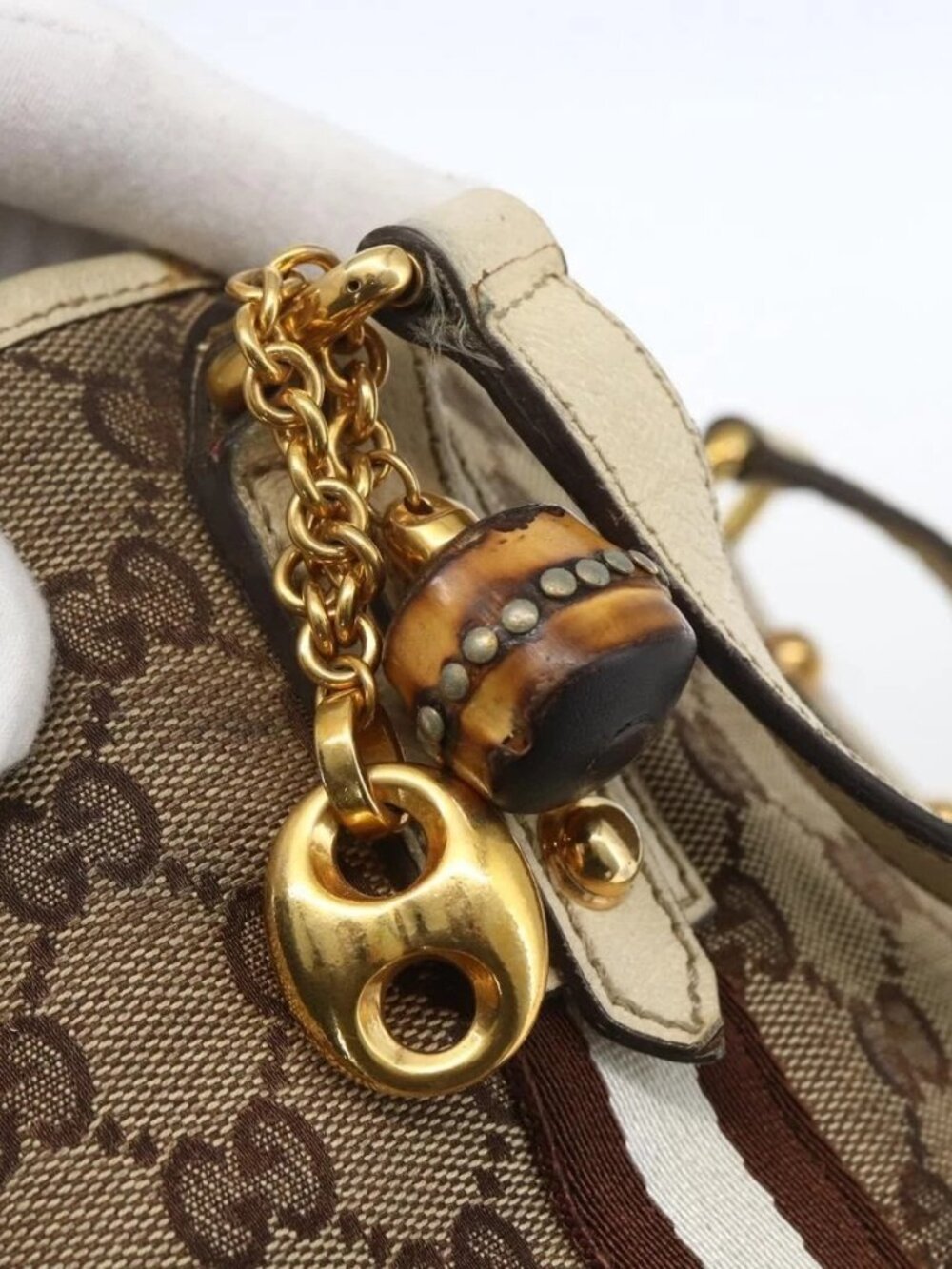 GUCCI GG Canvas Bamboo Hand Bag Beige Gold 137396 Auth 164794 - Picture 10 of 16